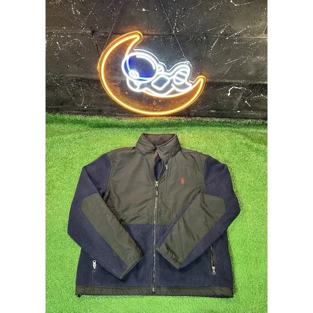 Polo Ralph Lauren Black Fleece Full Zip Up Mens Jacket Size LG Embroidered
